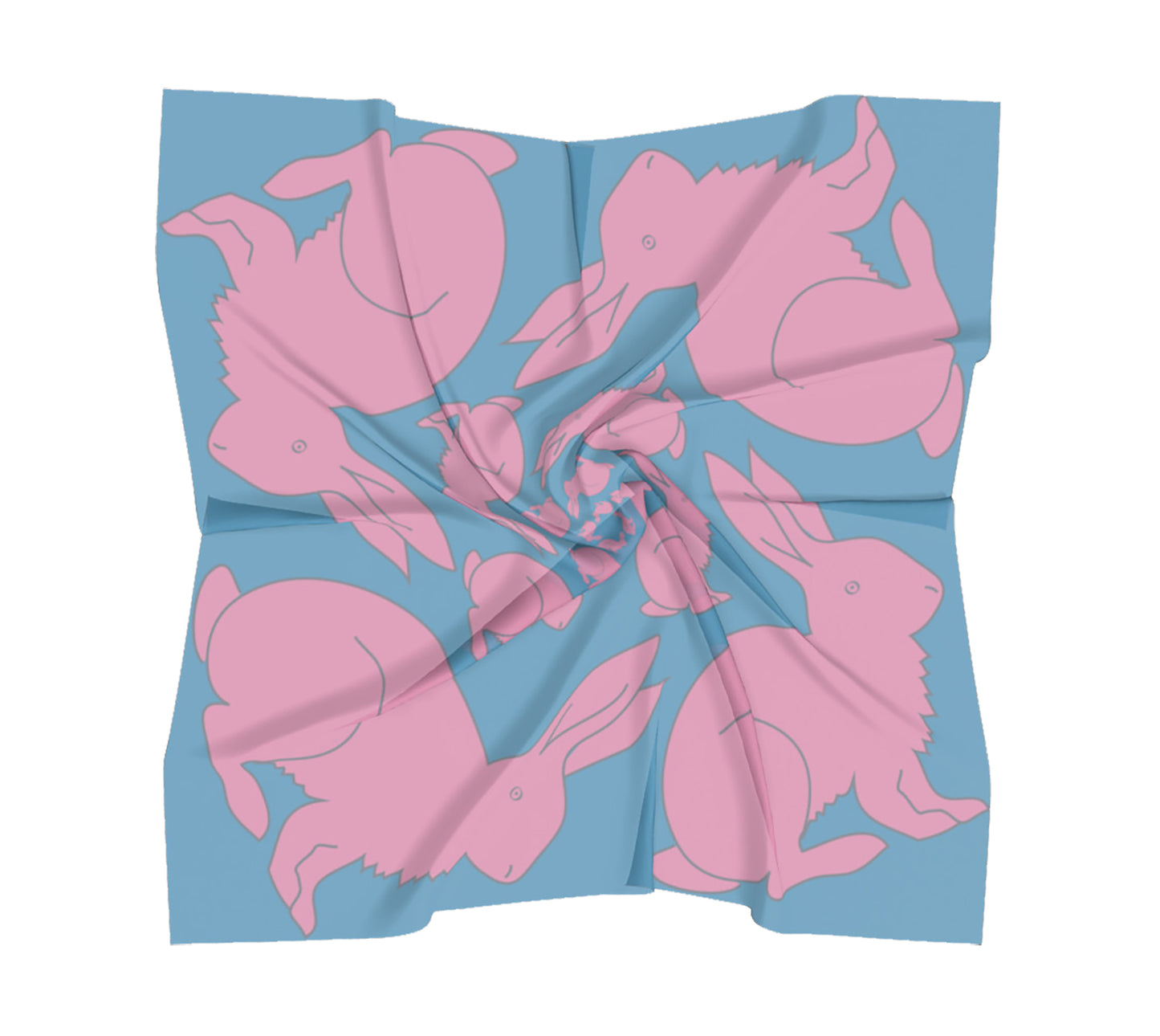 Rabbit Square Scarf - Pink on Blue