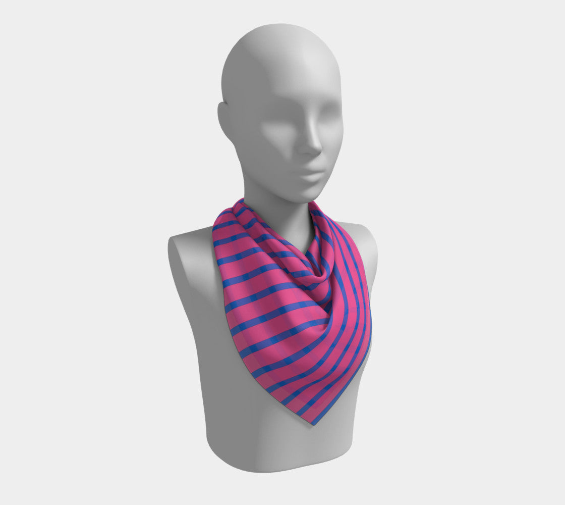 Striped Square Scarf - Blue on Pink - SummerTies