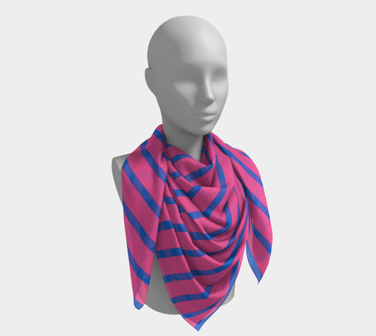 Striped Square Scarf - Blue on Pink - SummerTies