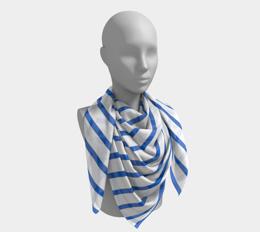 Striped Square Scarf - Blue on White - SummerTies