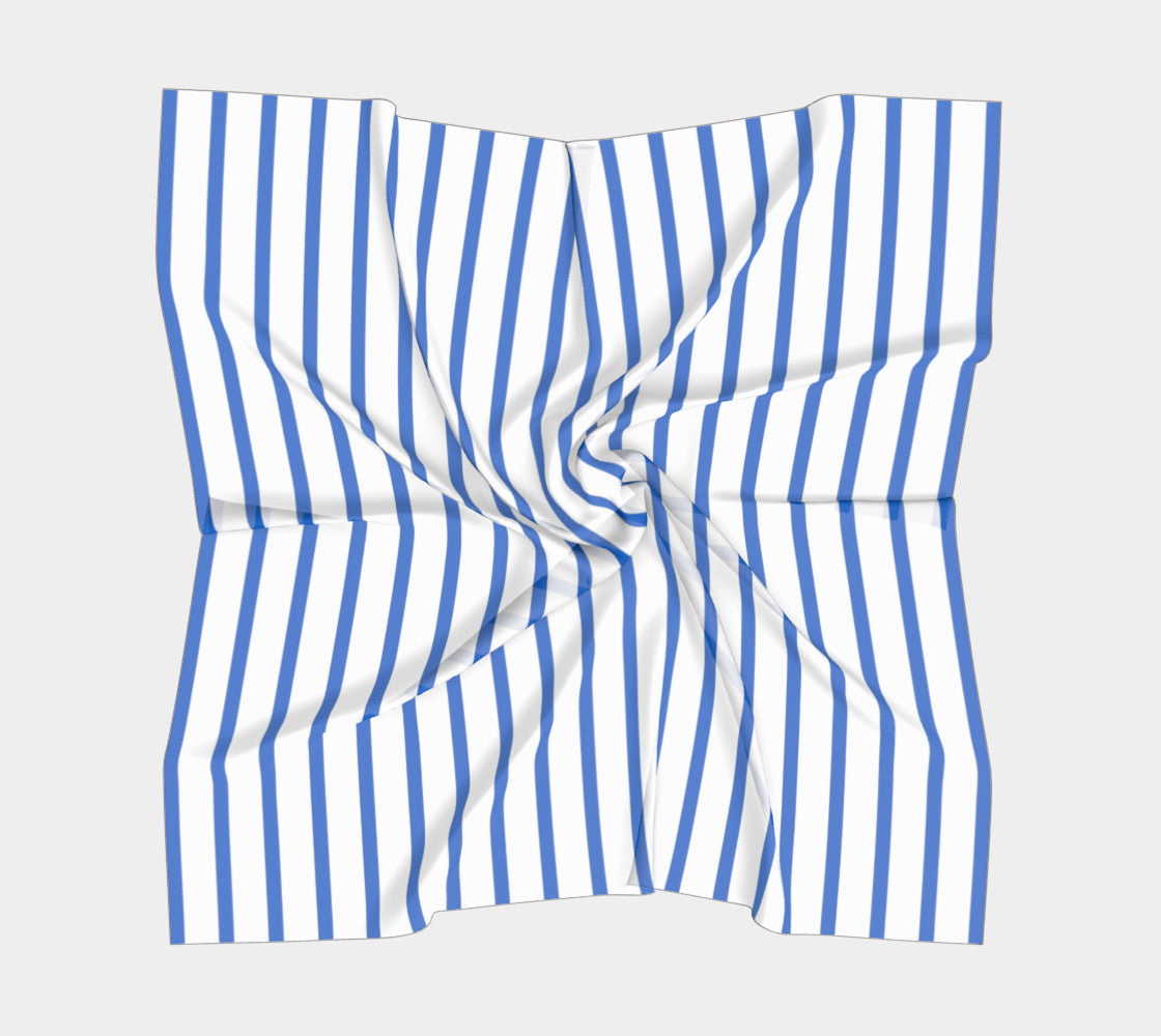 Striped Square Scarf - Blue on White - SummerTies
