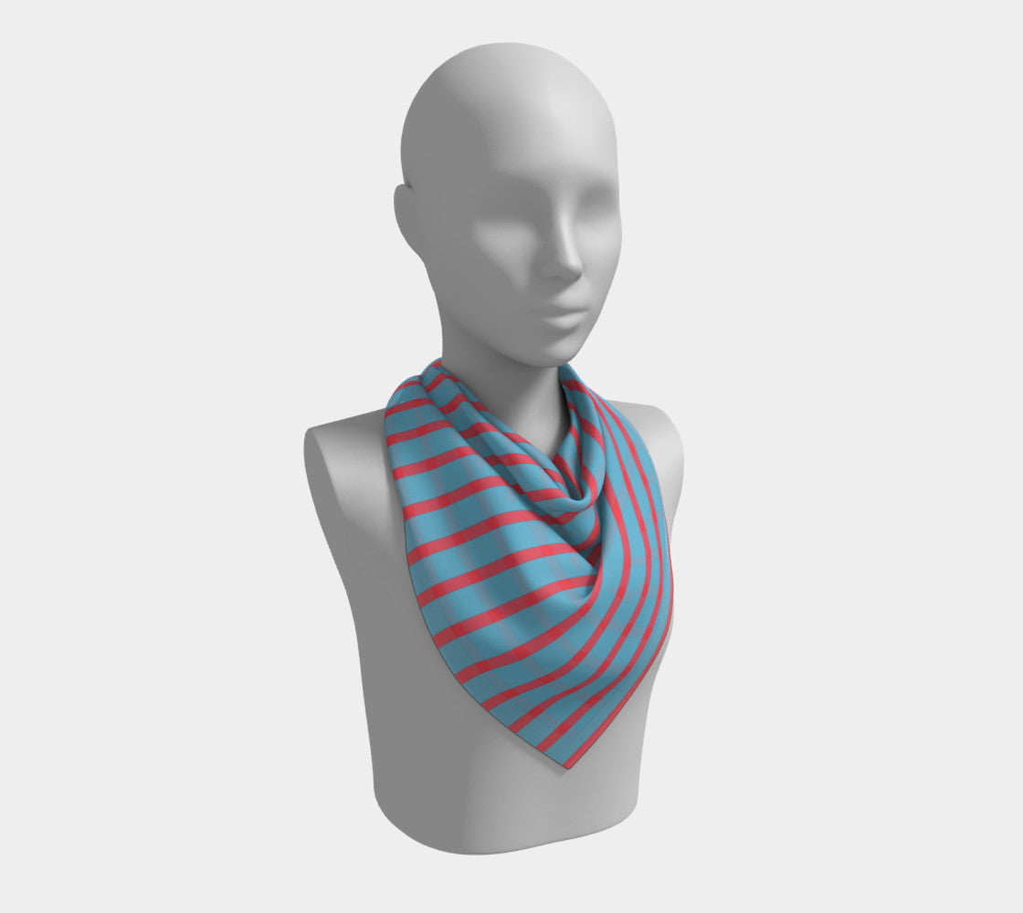 Striped Square Scarf - Darker Coral on Light Blue - SummerTies