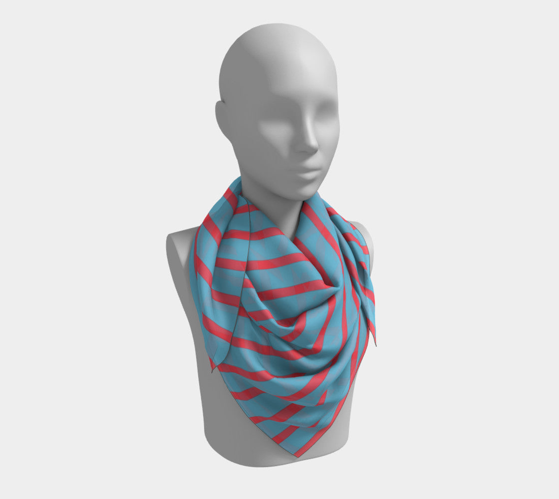 Striped Square Scarf - Darker Coral on Light Blue - SummerTies