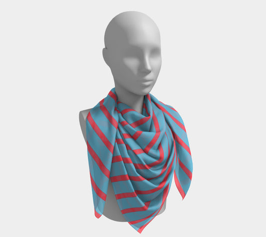 Striped Square Scarf - Darker Coral on Light Blue - SummerTies