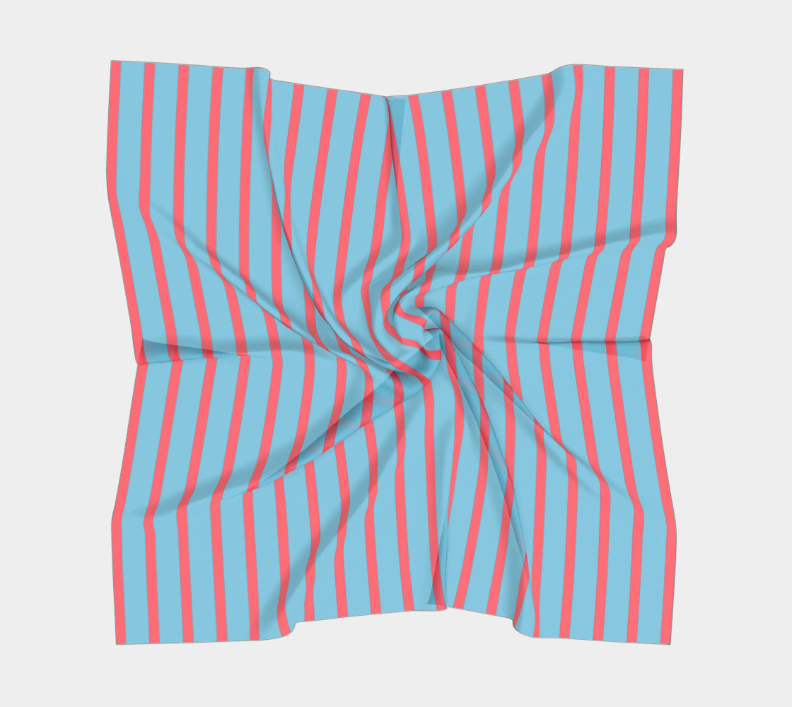 Striped Square Scarf - Darker Coral on Light Blue - SummerTies