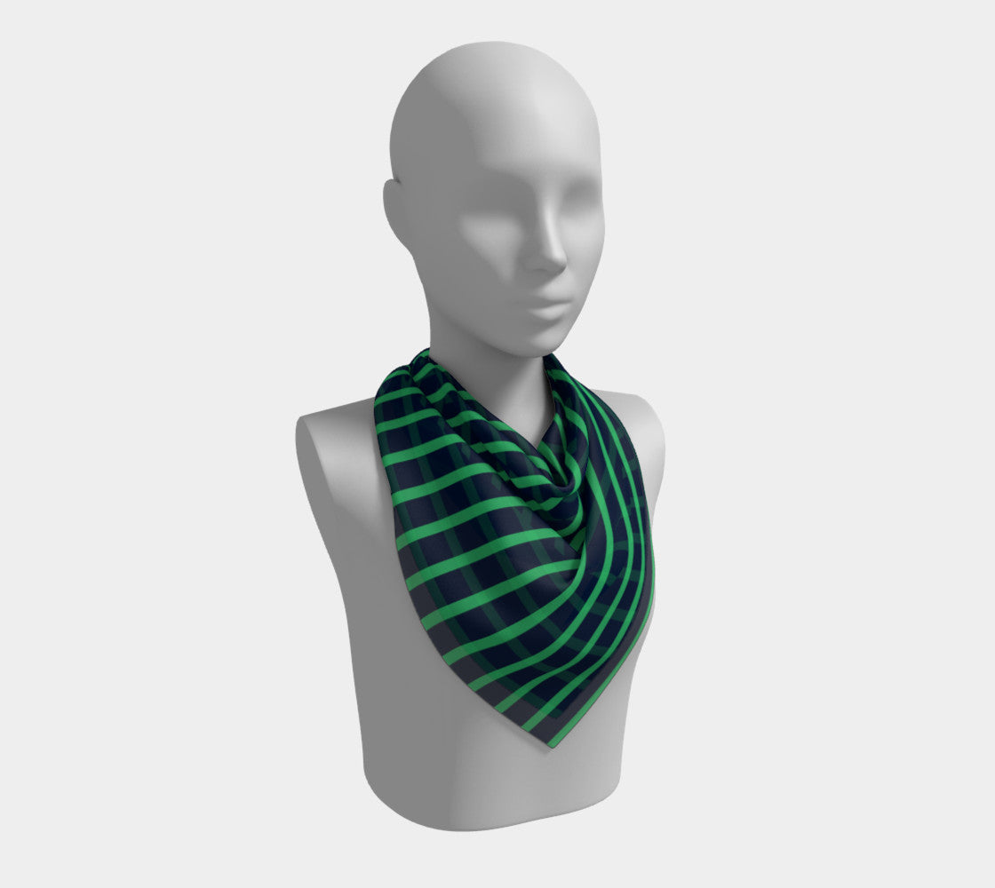 Striped Square Scarf - Green on Navy - SummerTies