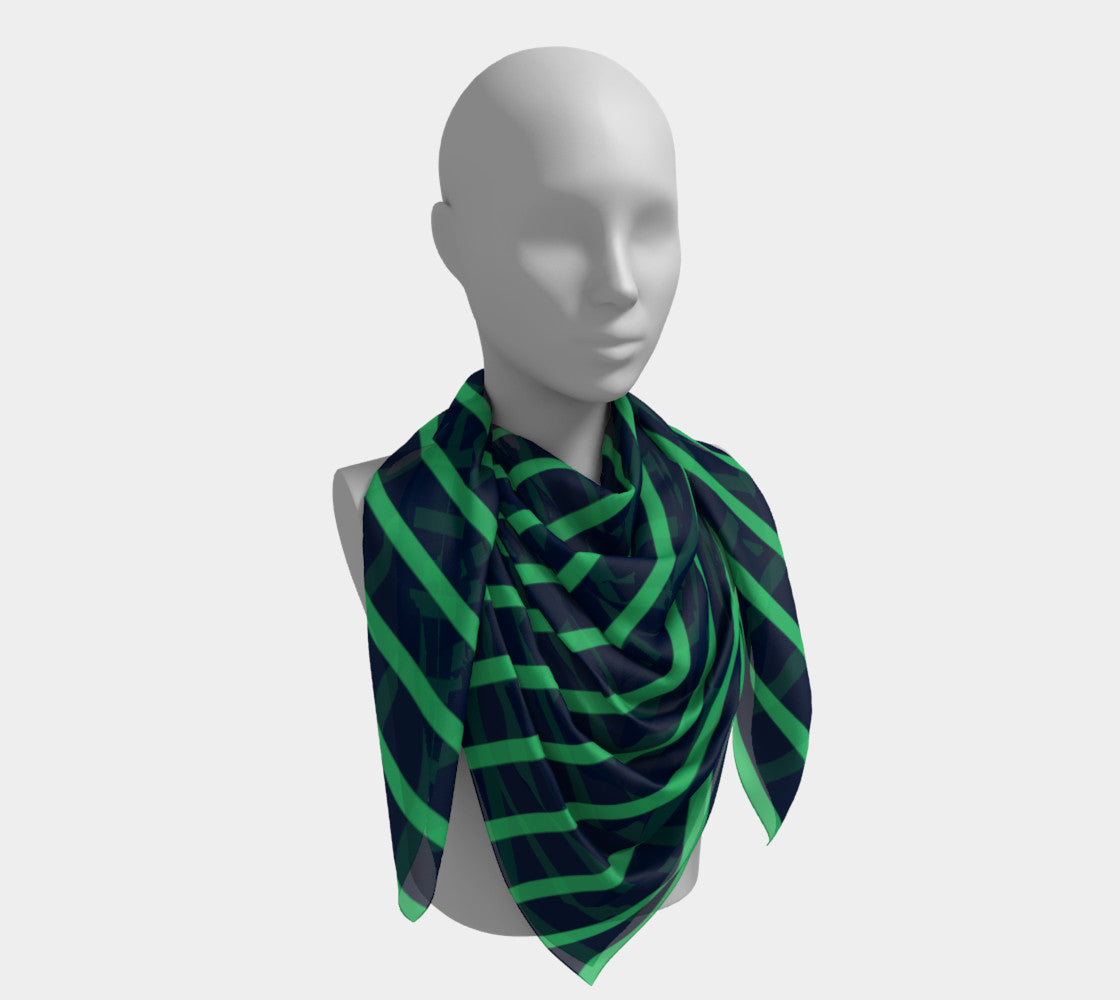 Striped Square Scarf - Green on Navy - SummerTies