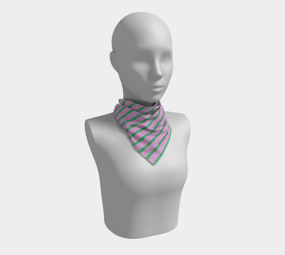 Striped Square Scarf - Green on Pink - SummerTies