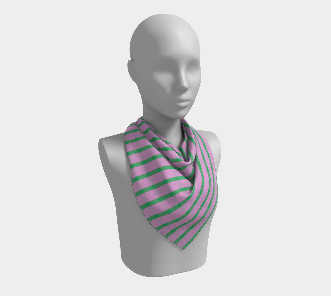 Striped Square Scarf - Green on Pink - SummerTies