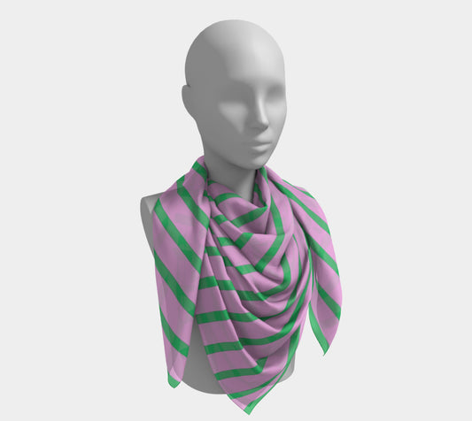 Striped Square Scarf - Green on Pink - SummerTies