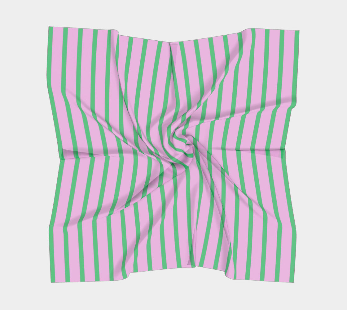 Striped Square Scarf - Green on Pink - SummerTies