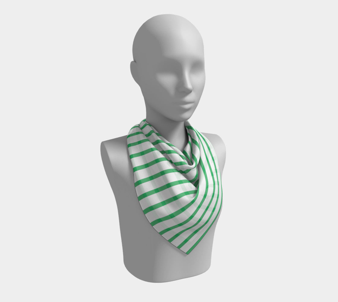Striped Square Scarf - Green on White - SummerTies