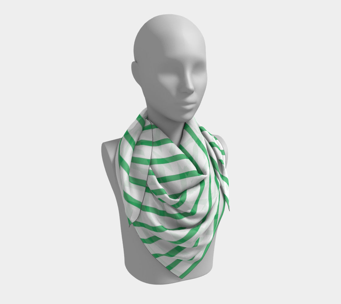 Striped Square Scarf - Green on White - SummerTies