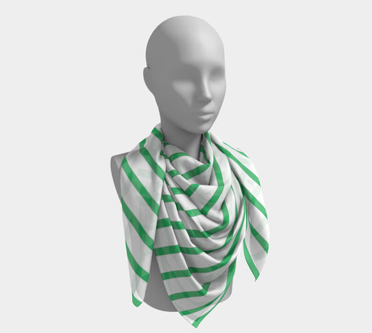 Striped Square Scarf - Green on White - SummerTies