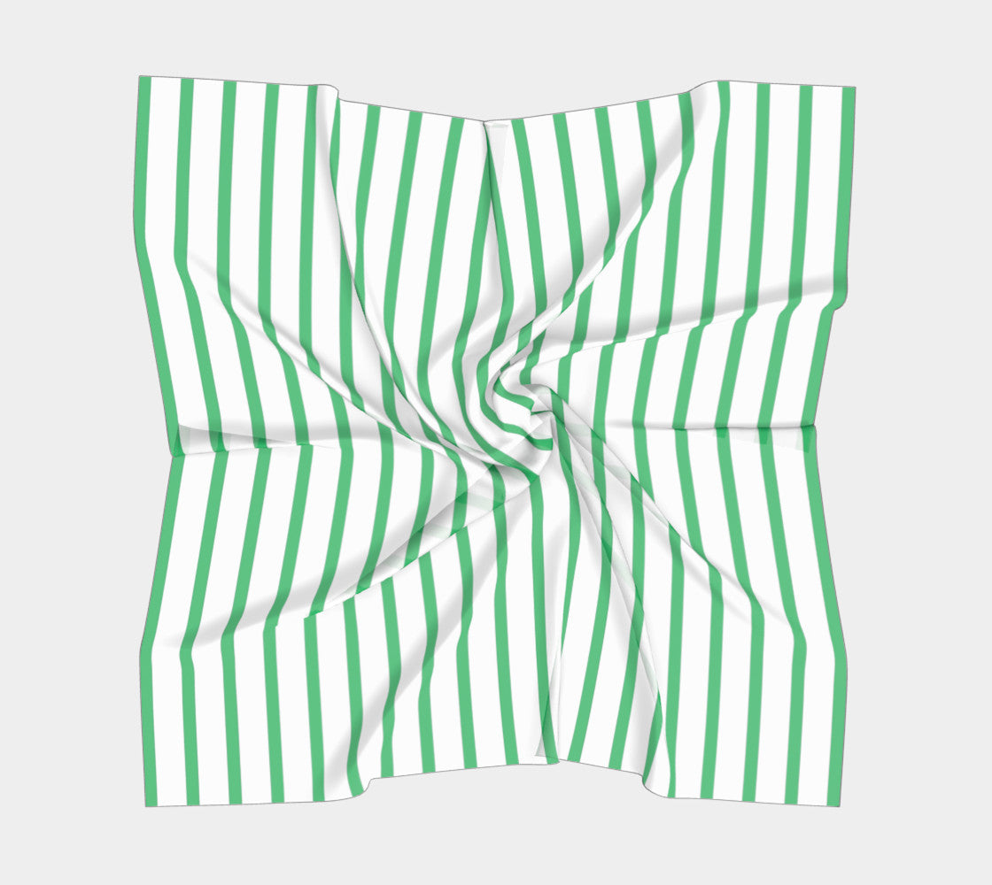 Striped Square Scarf - Green on White - SummerTies