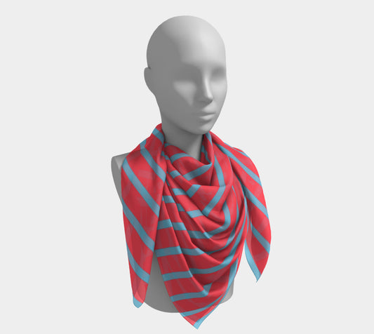 Striped Square Scarf - Light Blue on Darker Coral - SummerTies