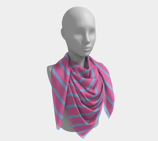 Striped Square Scarf - Light Blue on Pink - SummerTies