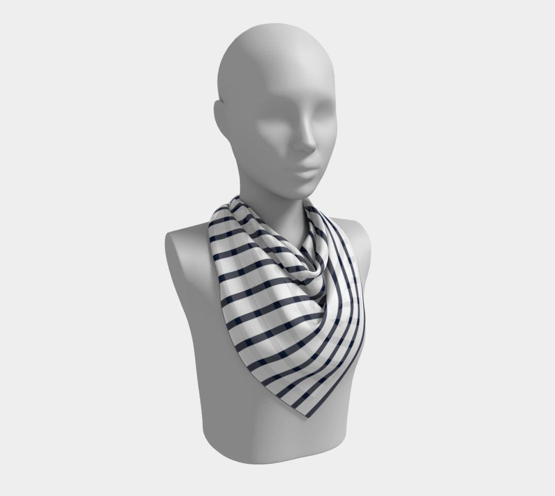 Striped Square Scarf - Navy on White - SummerTies
