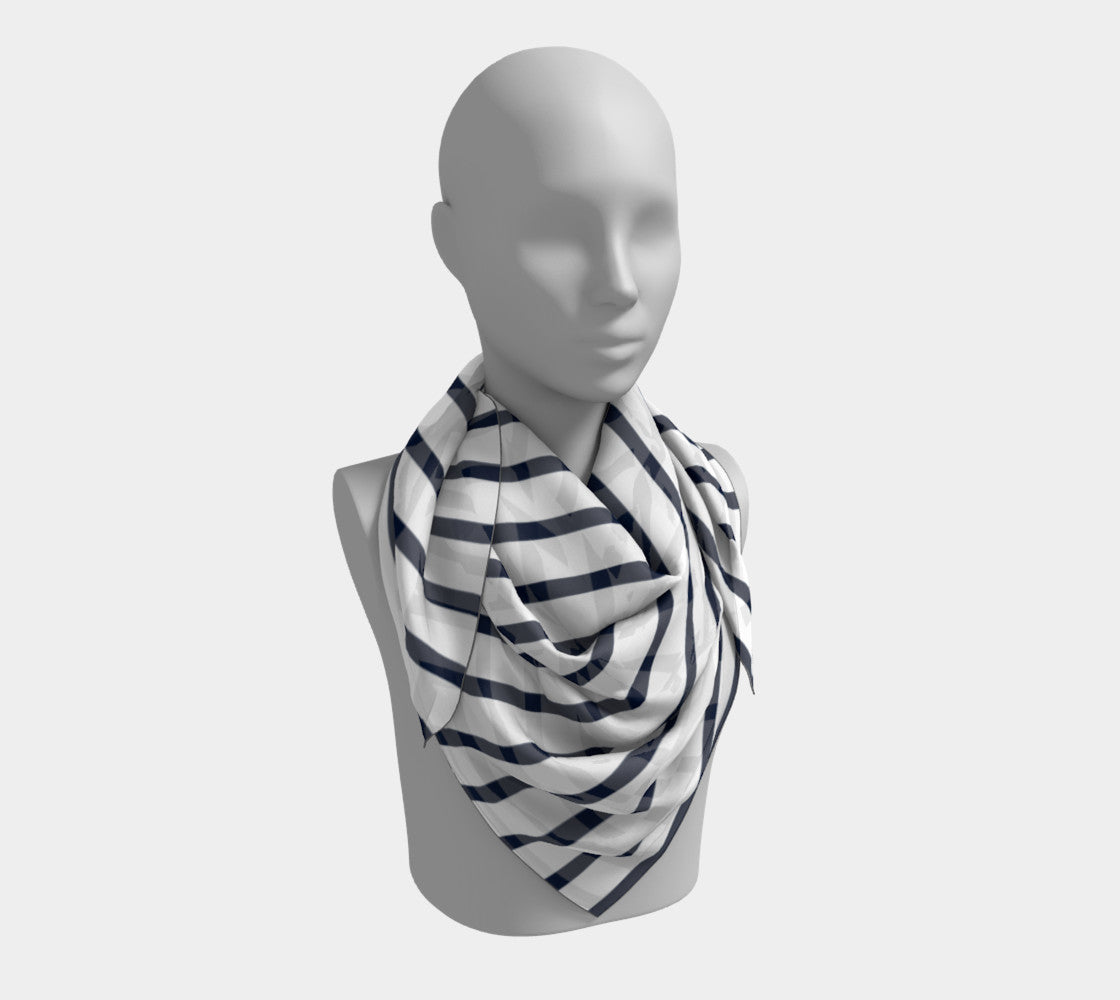 Striped Square Scarf - Navy on White - SummerTies