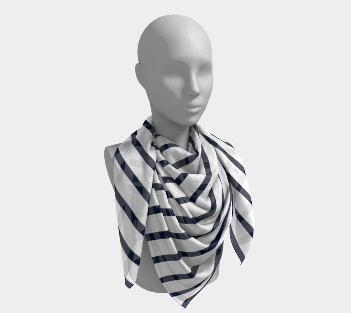 Striped Square Scarf - Navy on White - SummerTies