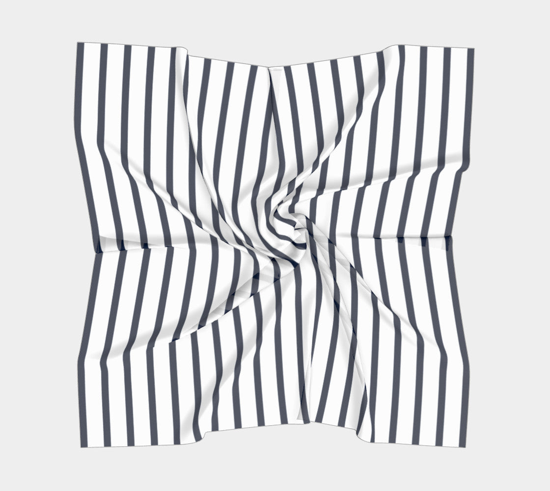 Striped Square Scarf - Navy on White - SummerTies