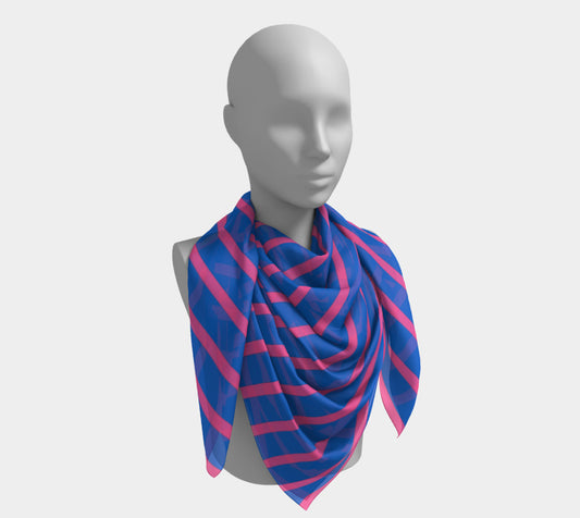 Striped Square Scarf - Pink on Blue - SummerTies