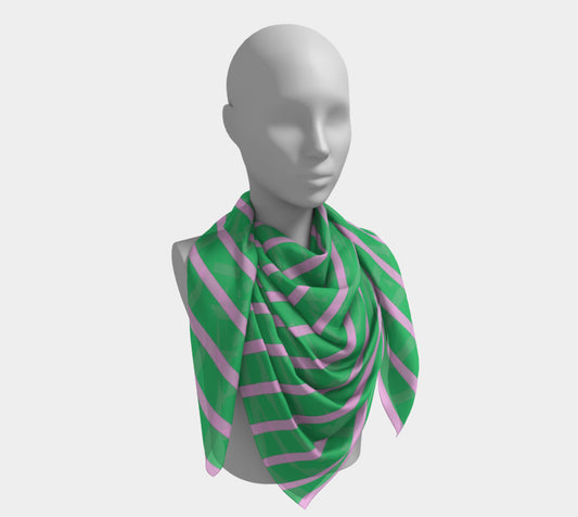 Striped Square Scarf - Pink on Green - SummerTies