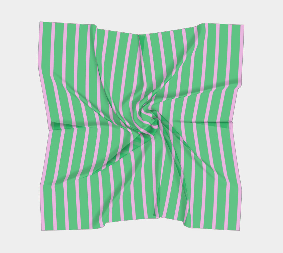 Striped Square Scarf - Pink on Green - SummerTies