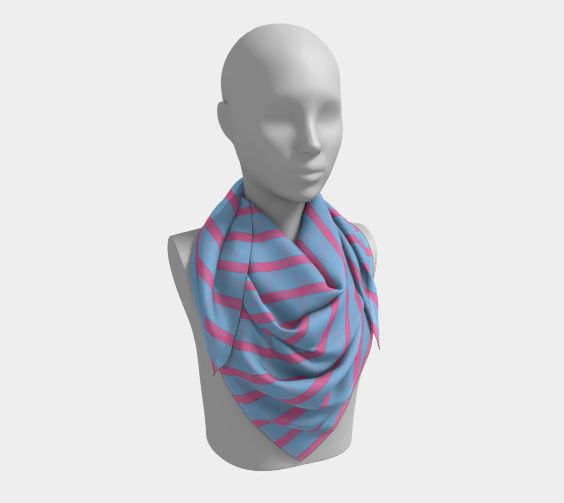 Striped Square Scarf - Pink on Light Blue - SummerTies