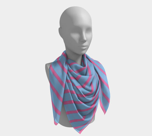 Striped Square Scarf - Pink on Light Blue - SummerTies