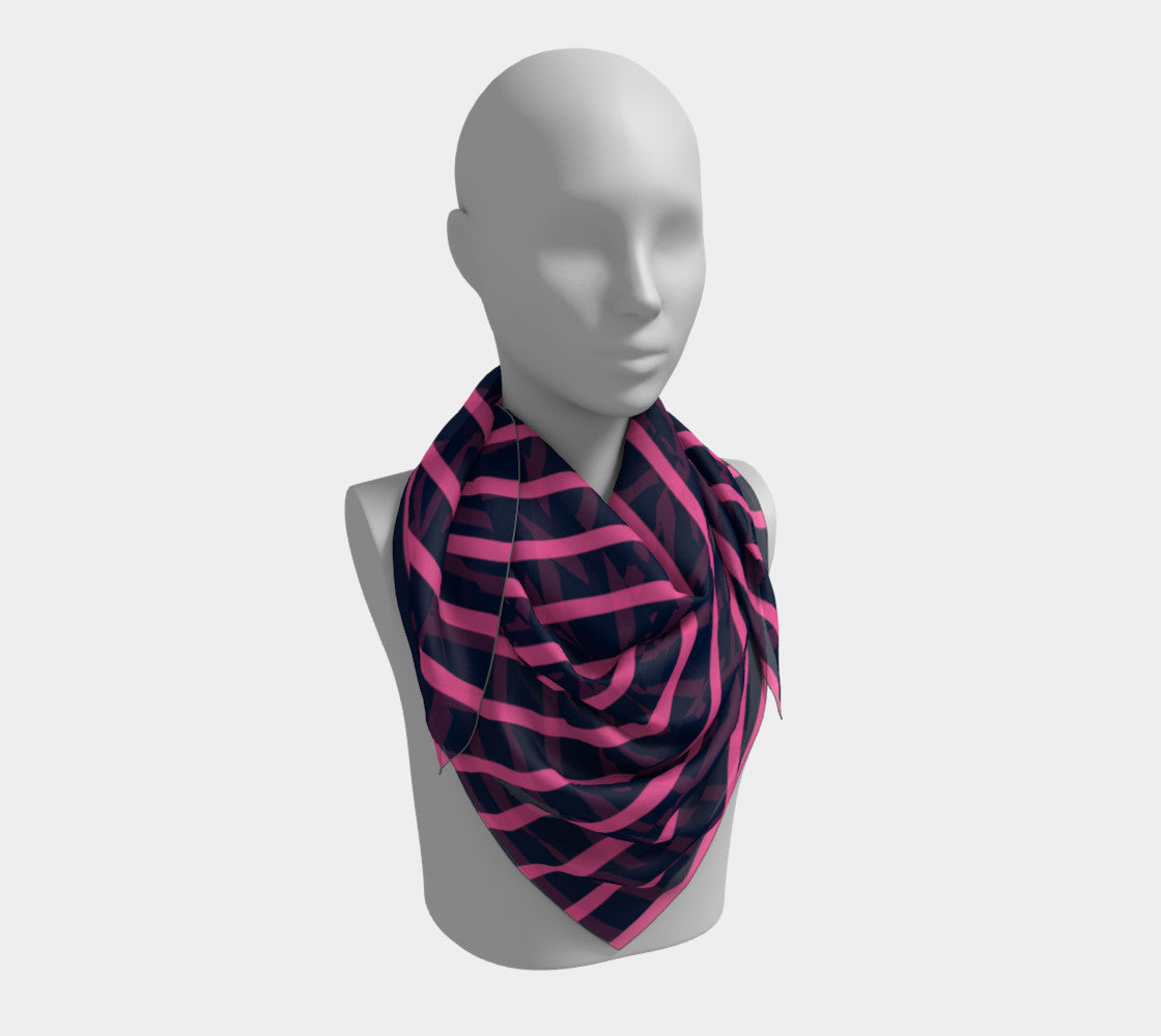 Striped Square Scarf - Pink on Navy - SummerTies
