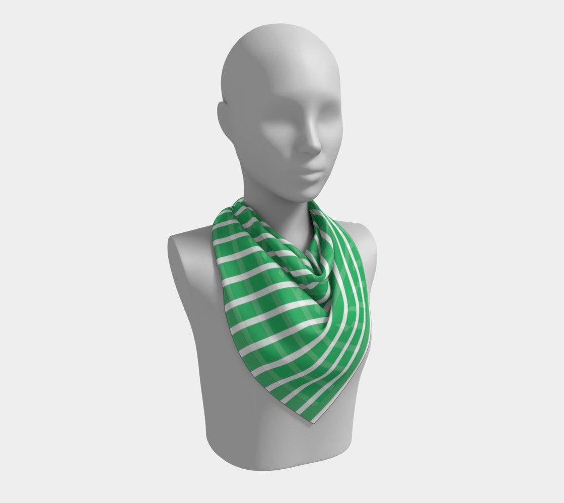 Striped Square Scarf - White on Green - SummerTies