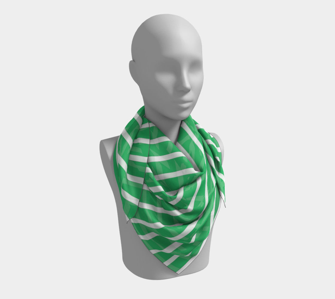 Striped Square Scarf - White on Green - SummerTies