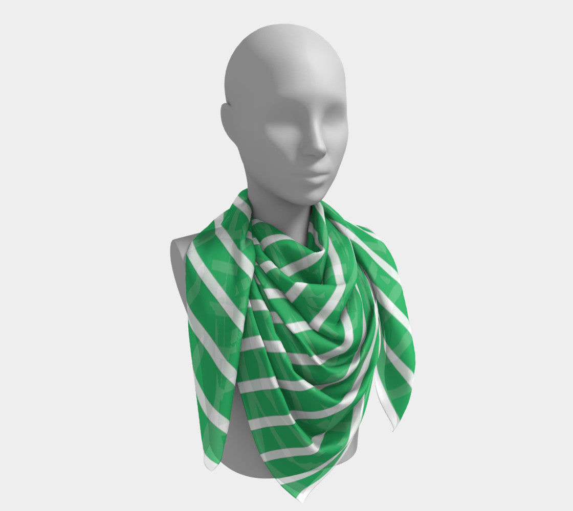 Striped Square Scarf - White on Green - SummerTies