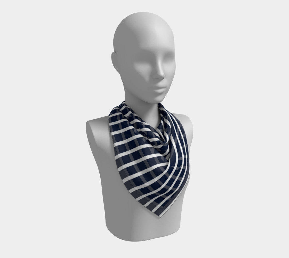 Striped Square Scarf - White on Navy - SummerTies