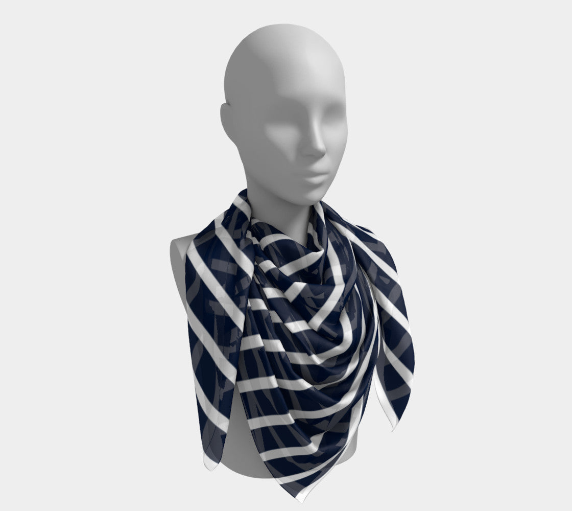 Striped Square Scarf - White on Navy - SummerTies