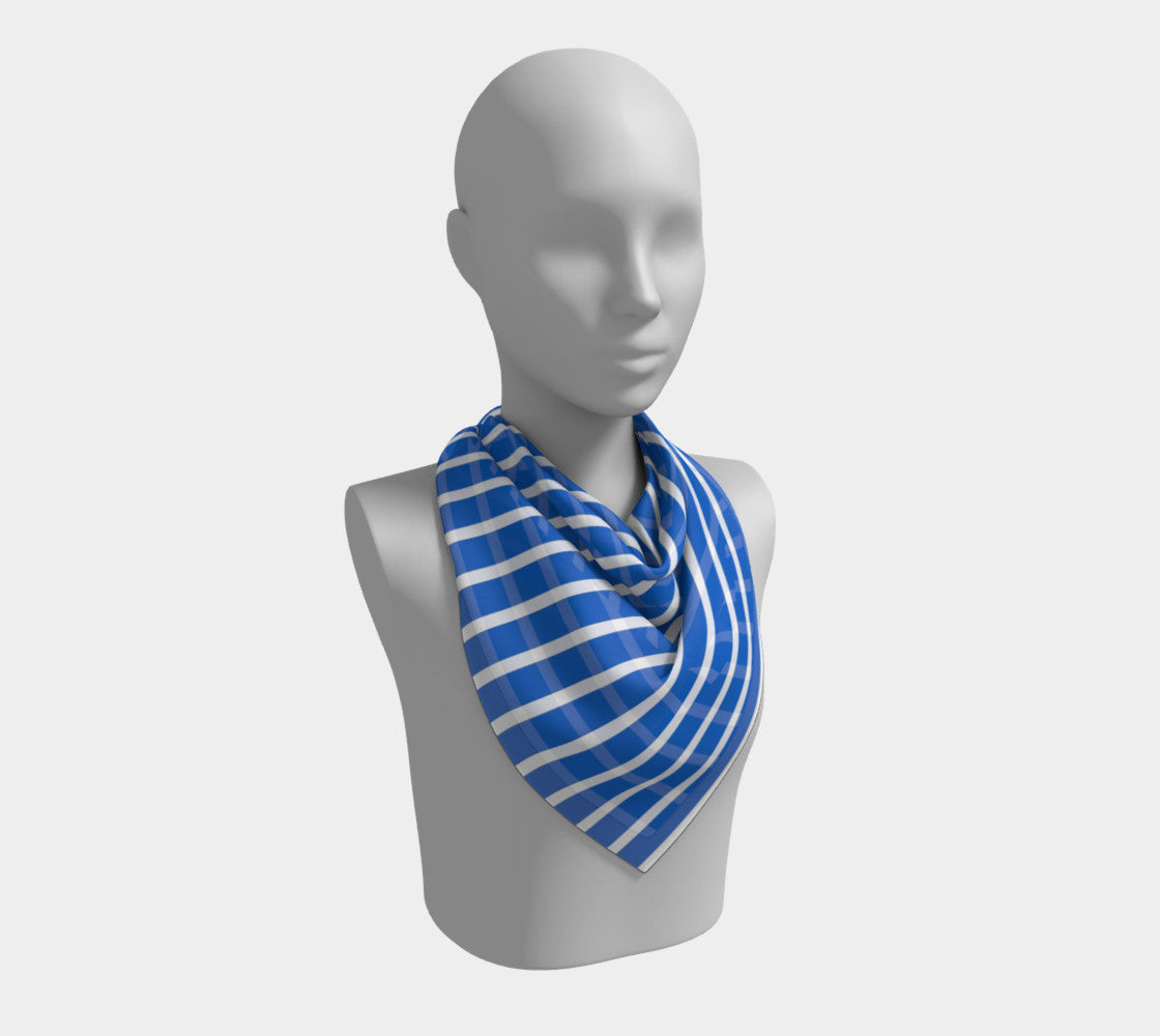 Striped Square Scarf - White on Blue - SummerTies