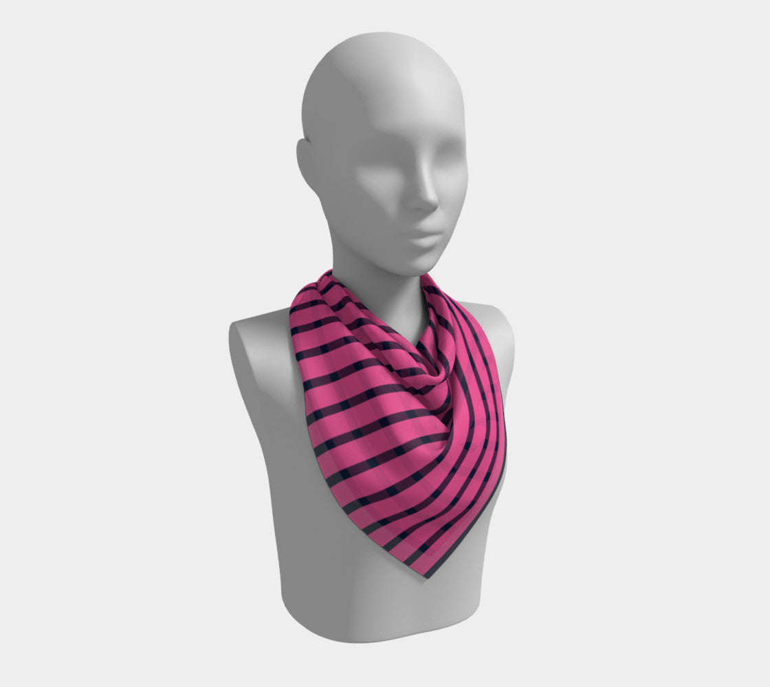 Striped Square Scarf - Navy on Pink - SummerTies