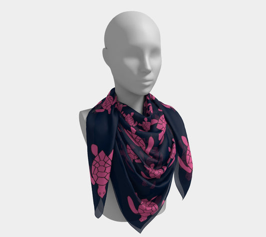 Turtle Square Scarf - Pink on Navy