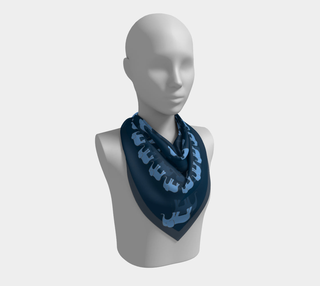 Elephant Square Scarf - Blue on Navy