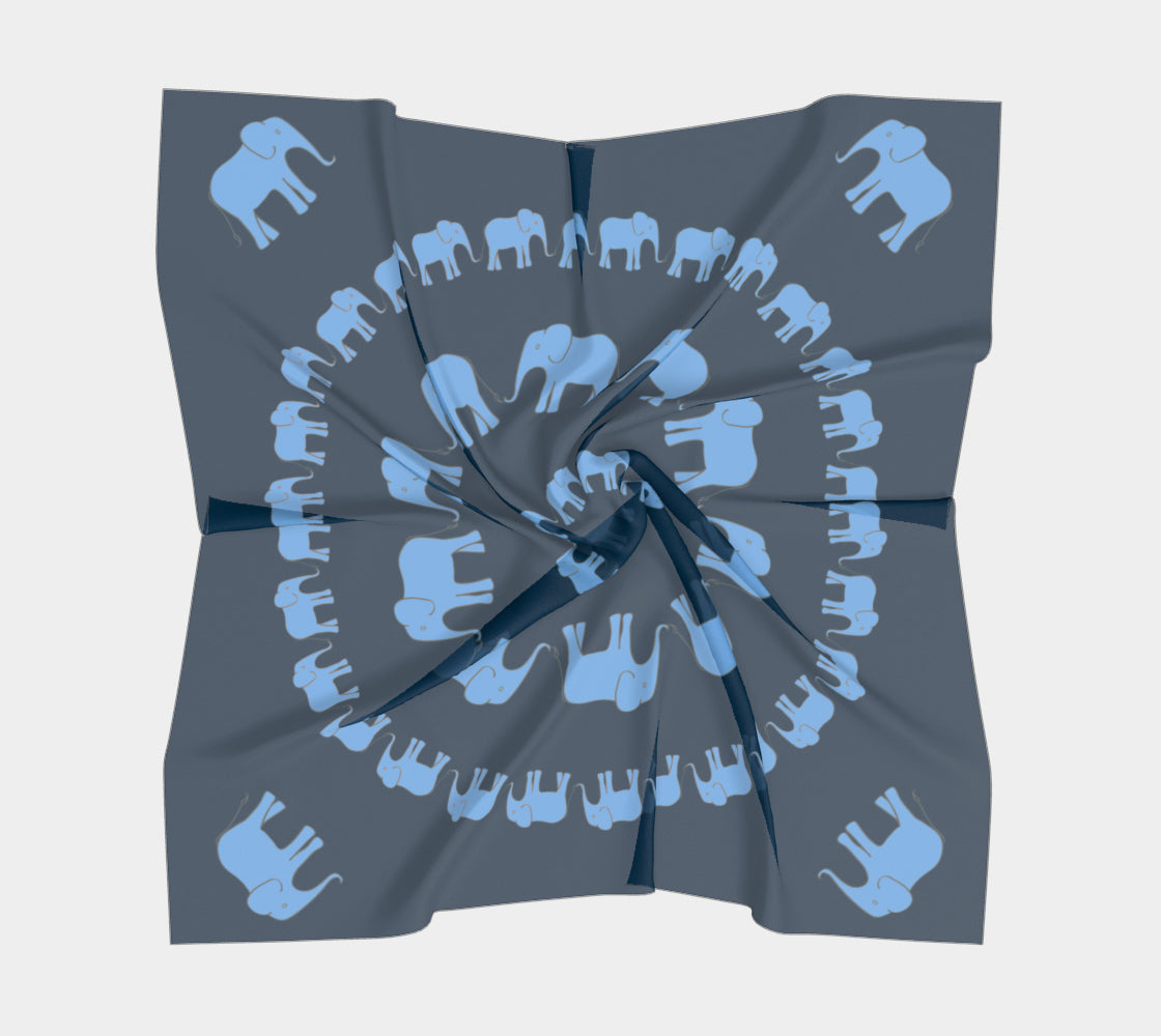 Elephant Square Scarf - Blue on Navy