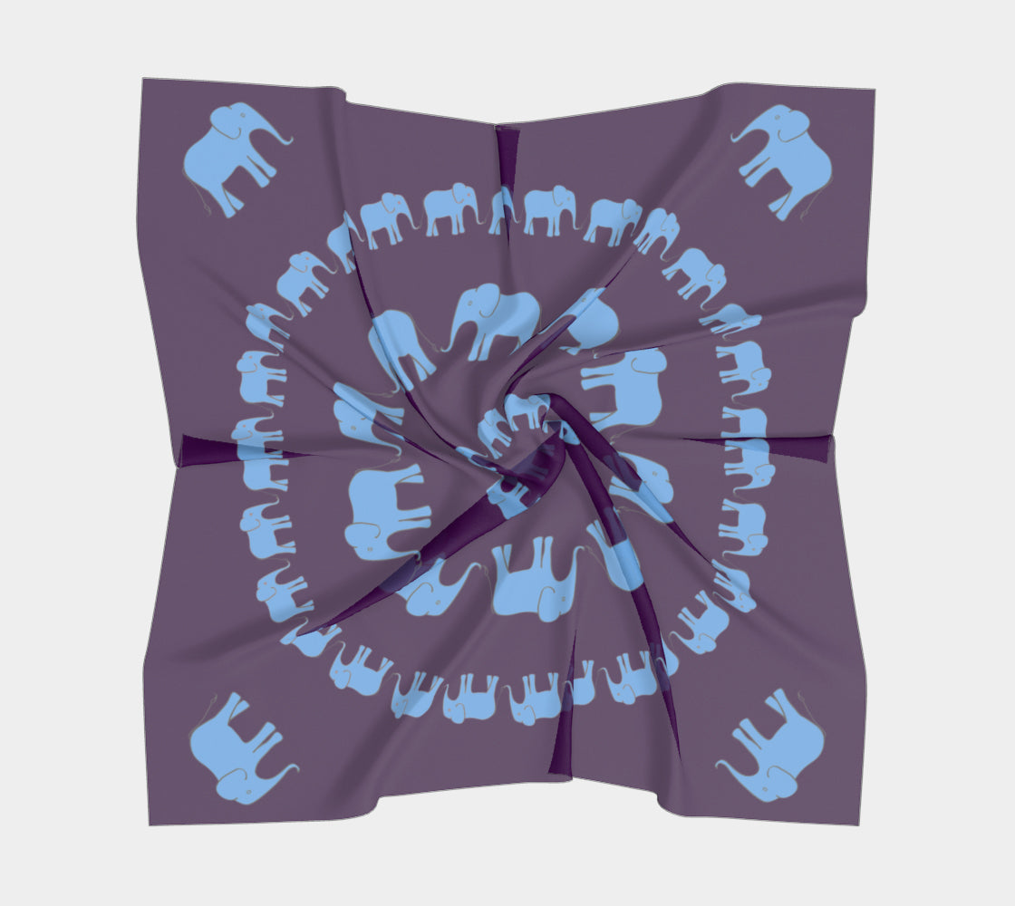 Elephant Square Scarf - Blue on Purple