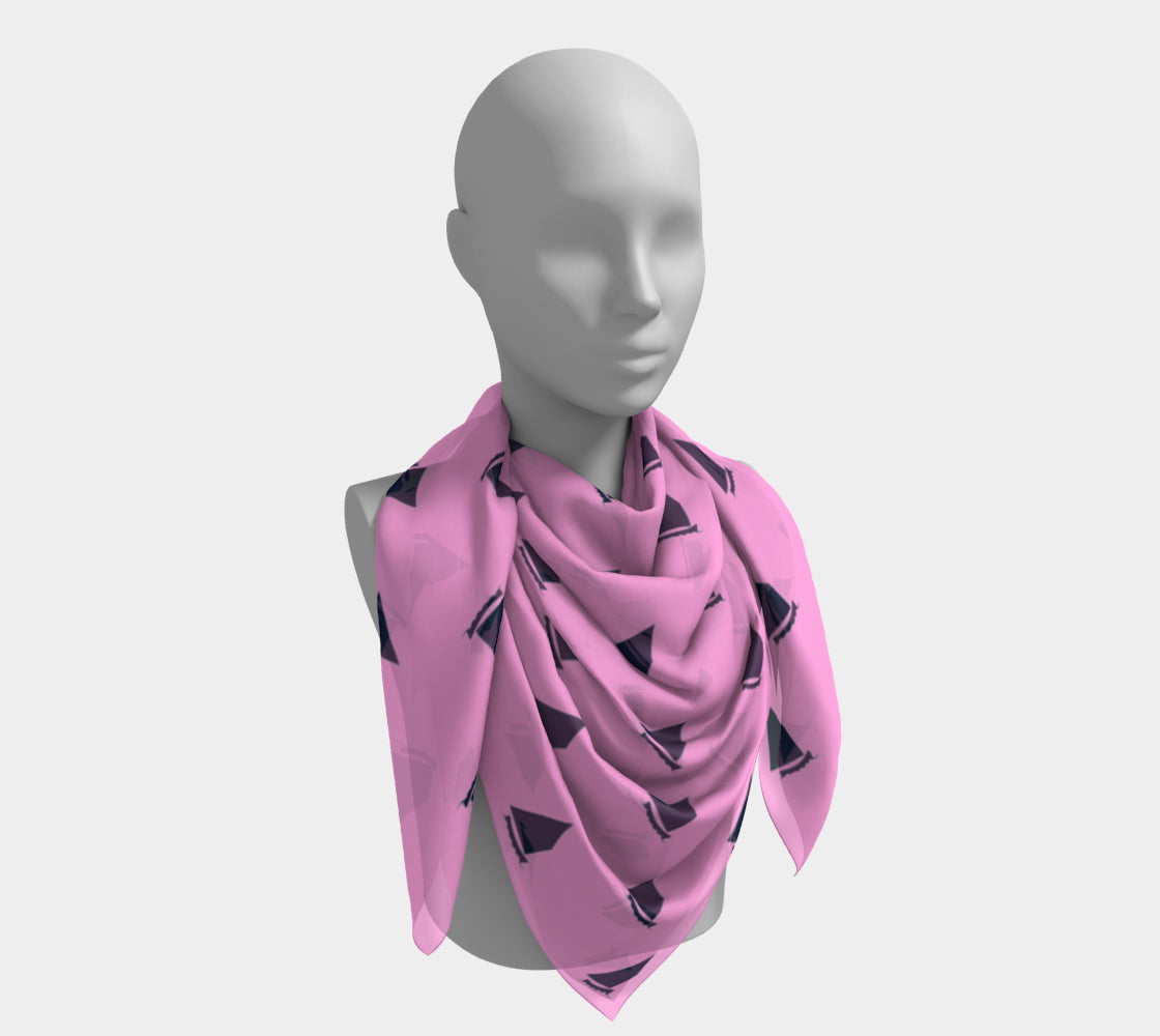 Sailboat Square Scarf - Navy on Pink, Toss