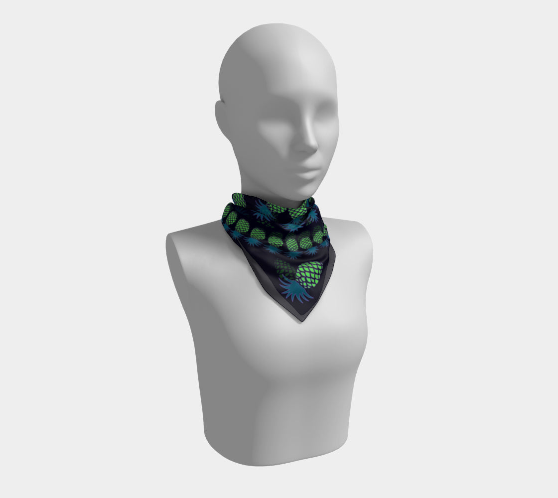 Pineapple Square Scarf - Green & Blue on Dark Navy