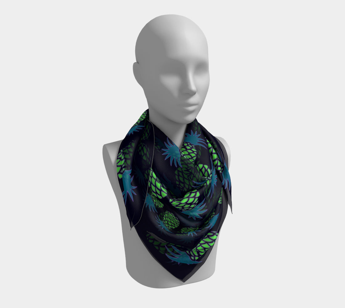Pineapple Square Scarf - Green & Blue on Dark Navy