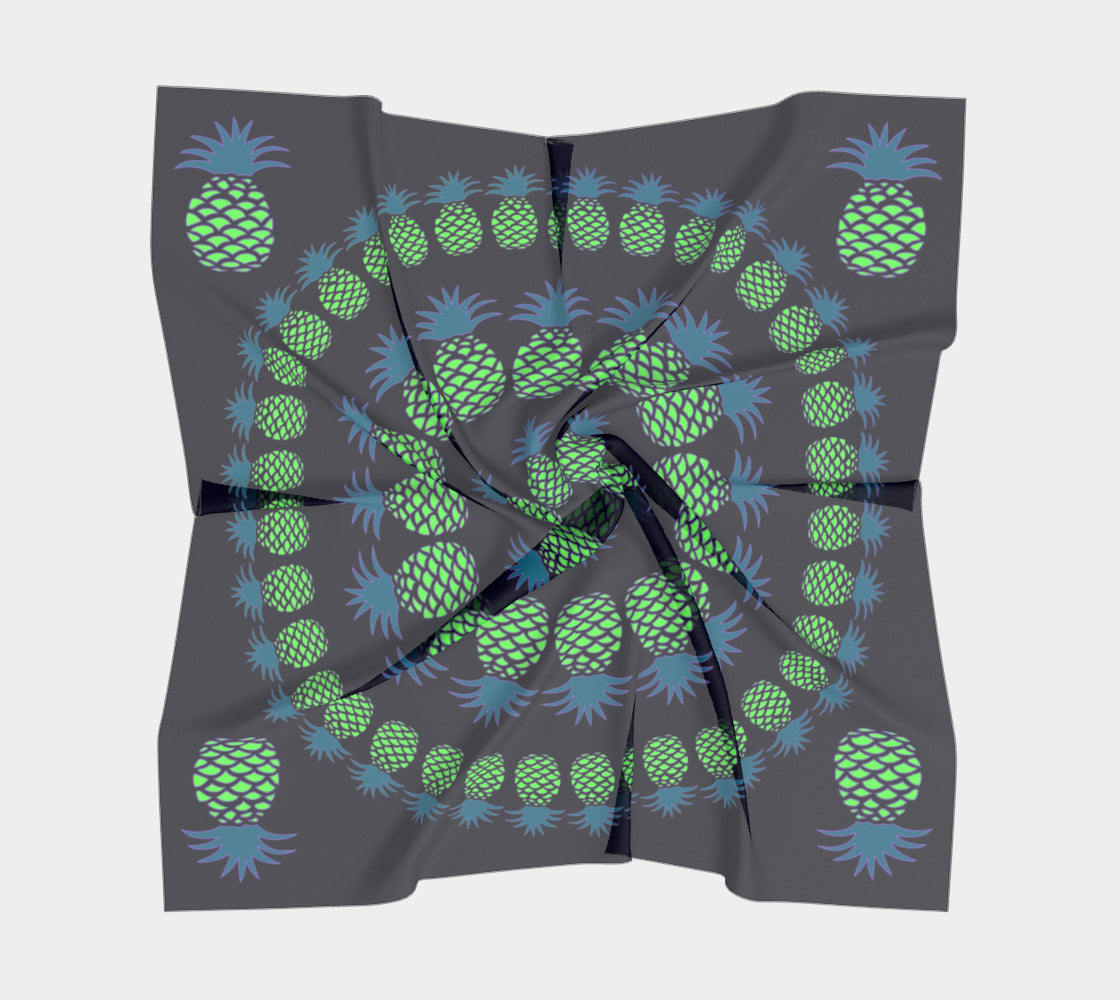 Pineapple Square Scarf - Green & Blue on Dark Navy