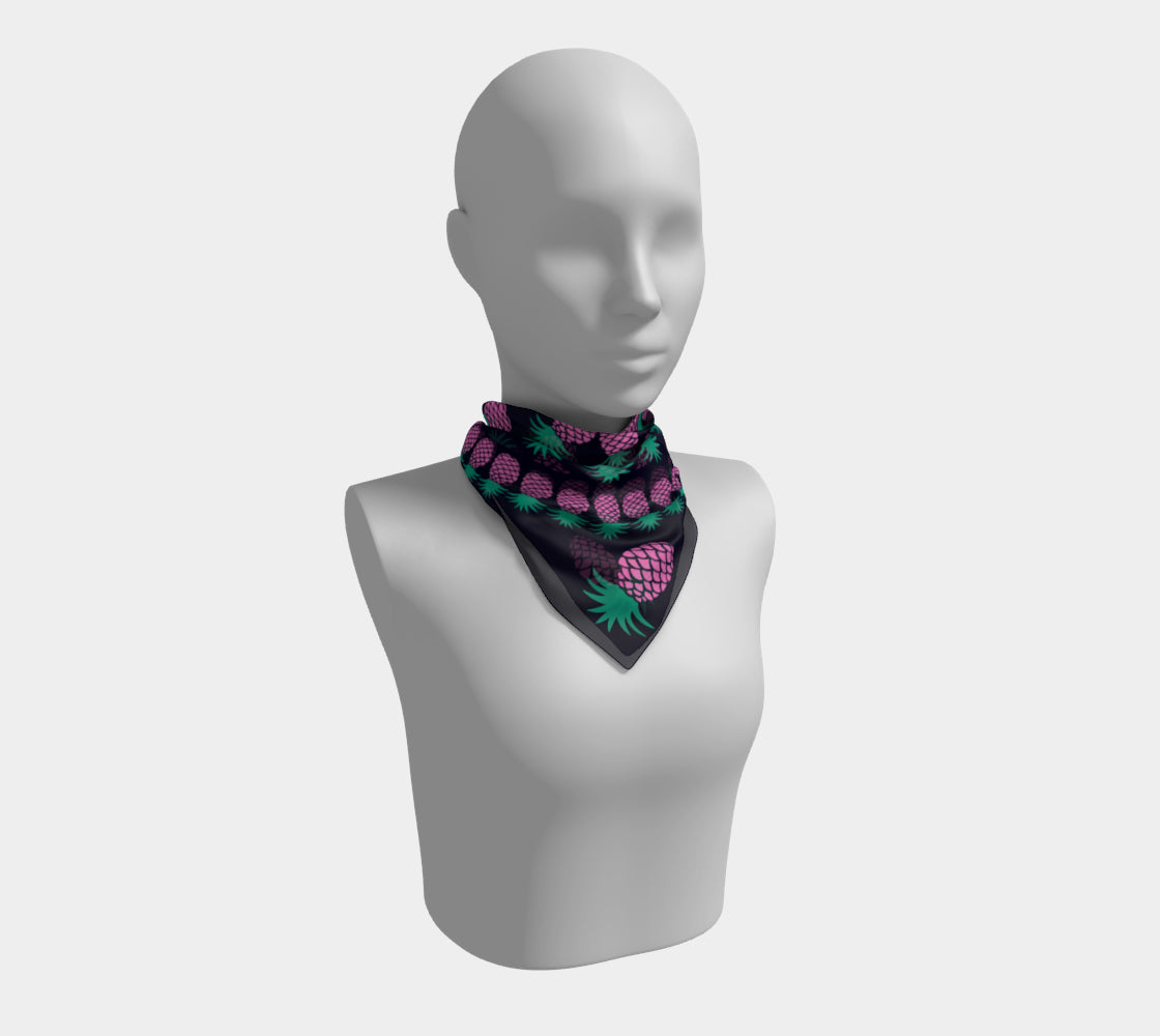 Pineapple Square Scarf - Pink & Green on Dark Navy