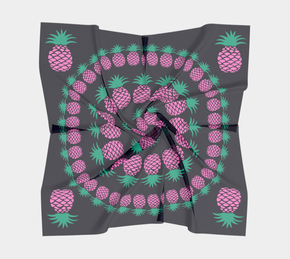 Pineapple Square Scarf - Pink & Green on Dark Navy