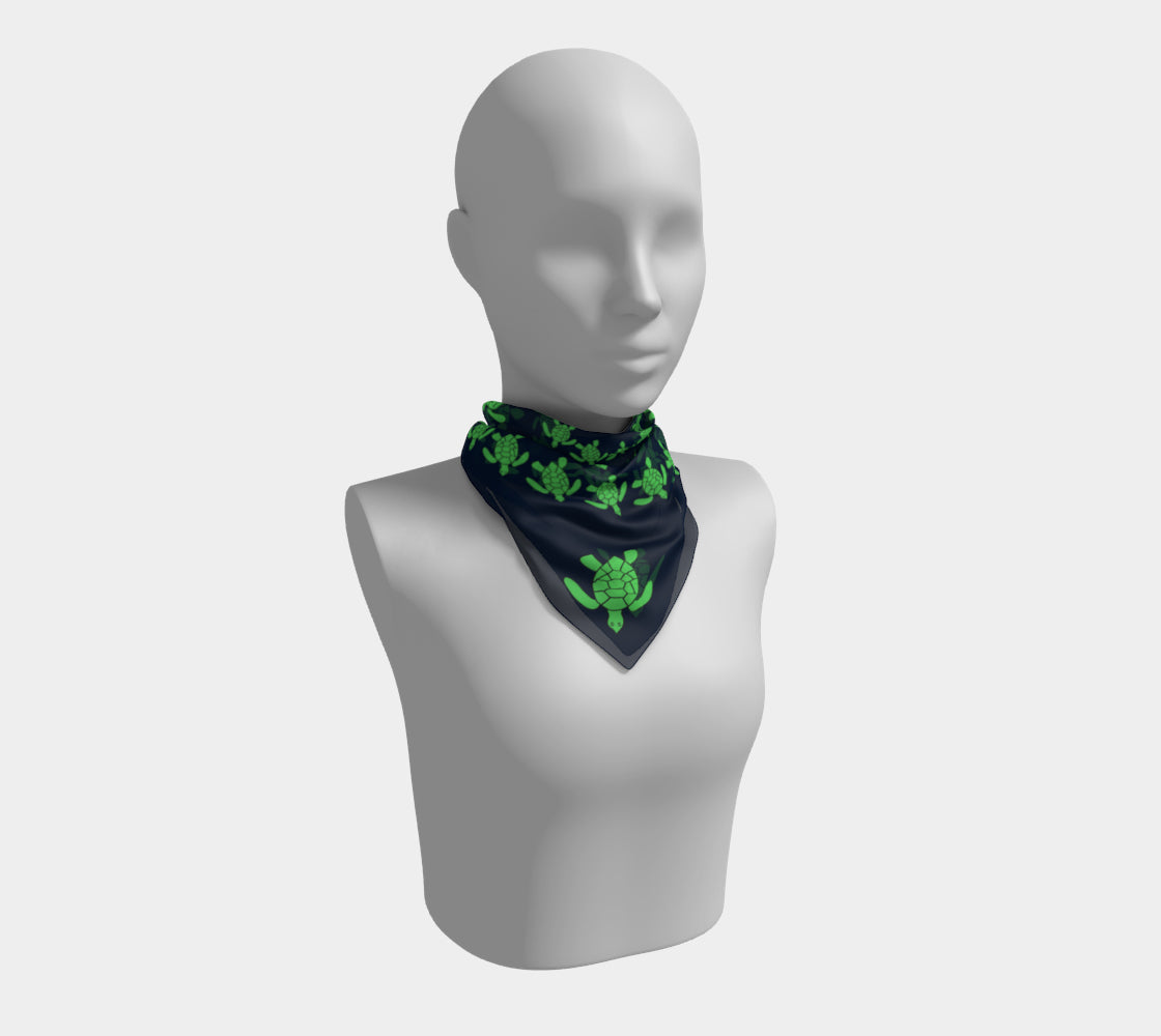 Turtle Square Scarf - Green on Navy