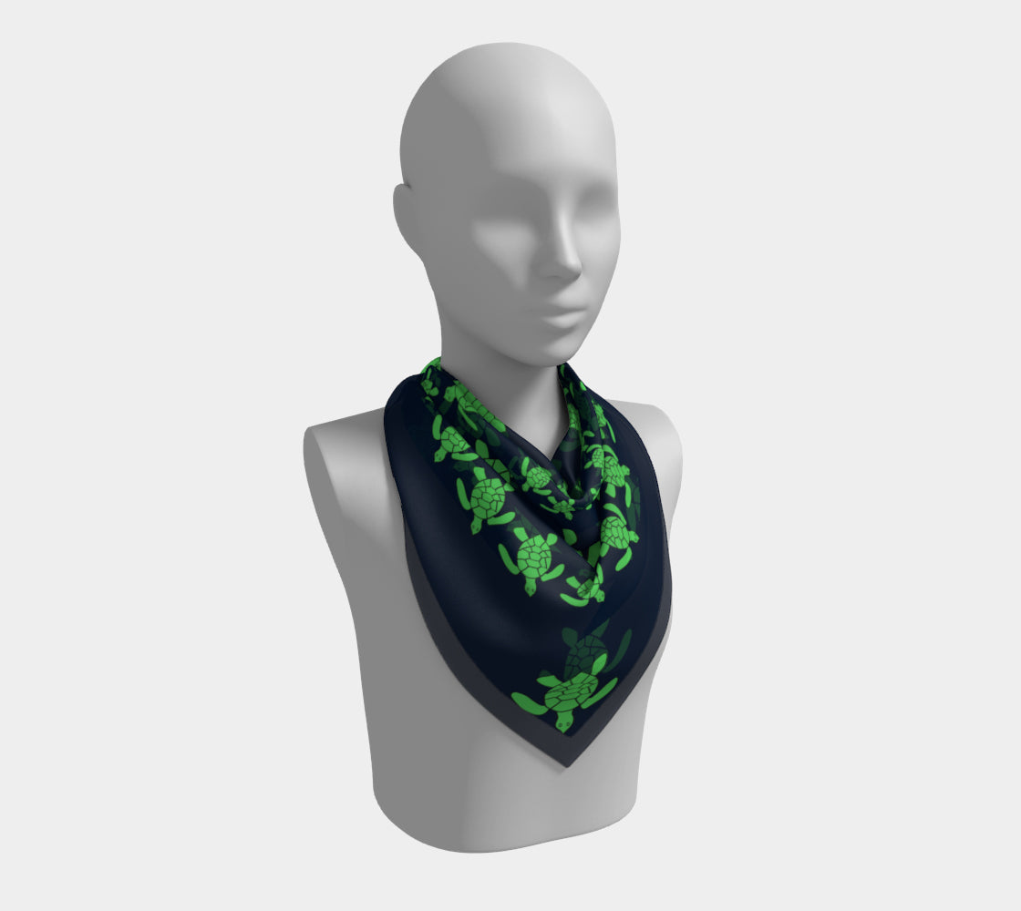 Turtle Square Scarf - Green on Navy